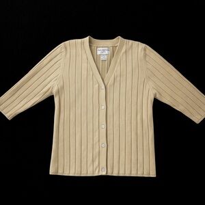 Vintage Bloomingdale’s YES Ribbed Cardigan Sweater Tan Minimalist M